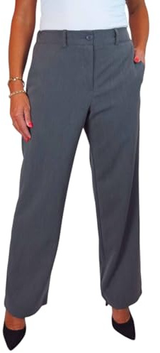 Paulo Due Women's Straight Leg Trousers with Half Elasticated Waistband Ladies Tailored Office Work Trousers Marl Grey 8-22 (16)