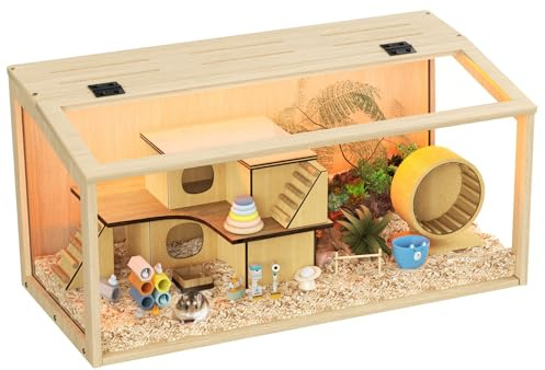 BingoPaw Wooden Hamster Cage with Tempered Glass Chewproof L(80 x40 x40cm)