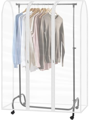 QWORK® Kleiderständer Abdeckung mit Reißverschluss, 150 x 50 x 110 cm Transparenter Schutzsäcke für Kleidung