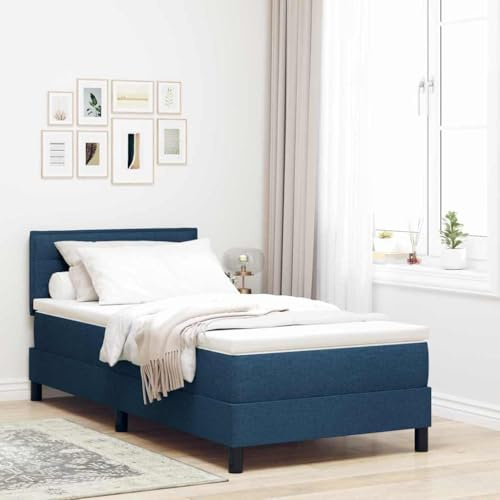 QJBSAVVA Boxspringbett mit Matratze 100x200 cm in Blau Höhenverstellbares Kopfteil Modernes Einzelbett Holzrahmen für Jugendzimmer Schlafzimmer und Gästezimmer