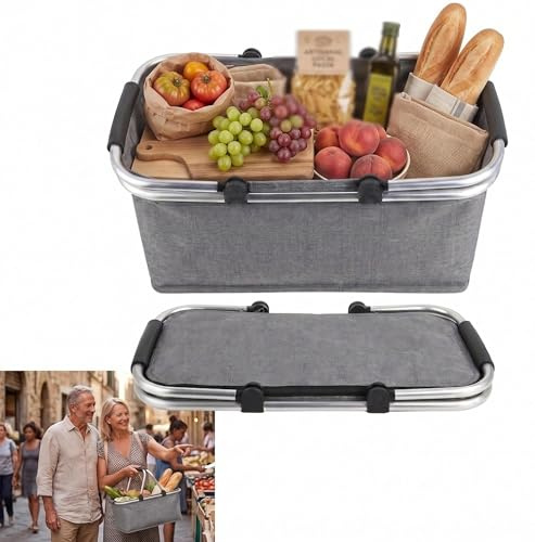 Hopfällbar shoppingkorg, shoppingkorg med kylfunktion, termo som picknickkorg, bärkorg, för picknick, resor, shopping, 18 l (grå)
