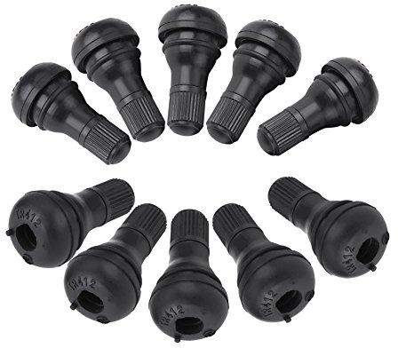 TR412 Tire Valve Stem Caps 10 Pack | High Temp Tolerant Rubber & Metal | Snap In Valve Stems for Cars/ATVs/Lawn Mowers