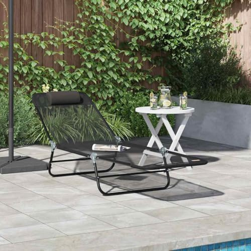 Frdhee Strandstühle Liegestuhl Gartenliege,Klappbare Sonnenliege Schwarz 182 x 55 x 85,5 cm Textilene,Gartenliege Für Balkon,Garten,Strand,Leicht Und Einfach Zu Transportieren