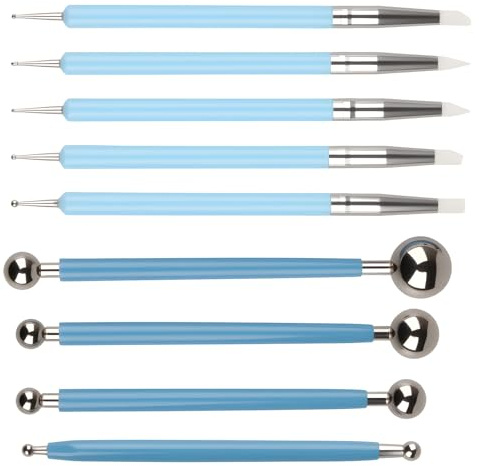 9 PCS Silicone Clay Sculpting Tools Ball Stylus Stainless Steel Embossing | Dotting Double-Ended Polymer Clay Tool Soft Rubber Tip Modelling Pen Set for DIY Crafts Art Sculpture Pottery