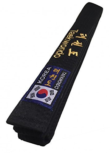 Budodrake Korea Taekwondo Gürtel schwarz mit Bestickung Taekwondo koreanisch und lateinisch (280)