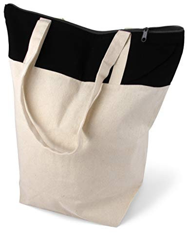 Cottonbagjoe stylische geräumige Tragetasche mit Reißverschluss Baumwolltasche Stofftasche Shopper Handtasche mit großem Boden 1 Tasche