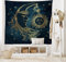ABAKUHAUS Ägypten Wandteppich und Tagesdecke, Mond mit Boho Federn aus Weiches Mikrofaser Stoff Waschbar ohne Verblassen Digitaldruck, 230 x 140 cm, Blau Gelb