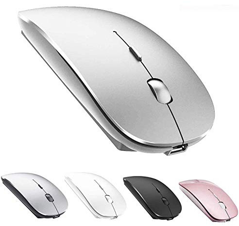 ZERU Bluetooth Mouse,Rechargeable Wireless Mouse for MacBook Pro/MacBook Air/Laptop/PC/Mac/iPad pro/Computer,Bluetooth 5.2 + 3.0 +2.4G USB Receiver (Silver)
