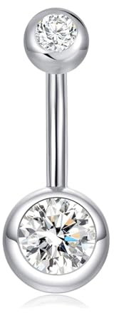 SILBERTALE Bauchnabelpiercing Sterling Silber 925 10mm Stablänge Zirkonia Belly Button Piercing Perlen/Herz Bauchnabelringe