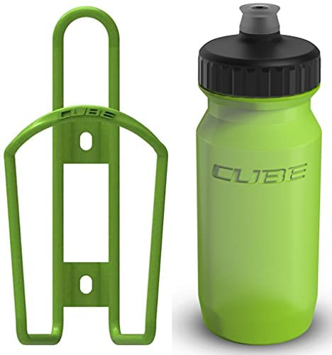 Cube HPA Cage - Matt Green & Feather Bottle - Green, 750ml / Lightweight Bicycle Cycling Cycle Bike MTB Mountain Road Water Drink Flask Bidon Bracket Mount Holder Carrier Part HPC HPP Set Accessories