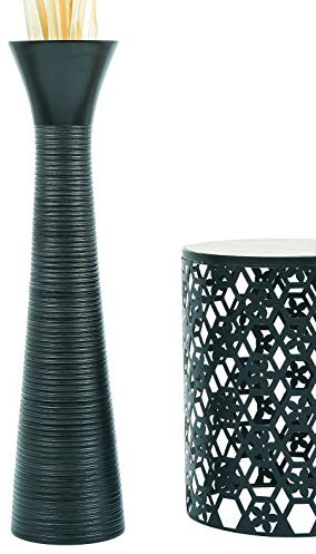 Leewadee Große Hohe Bodenvase 85 cm - Handgefertigte Mangoholz-Bodenvase in Schwarz für Pampasgras & Trockenblumen