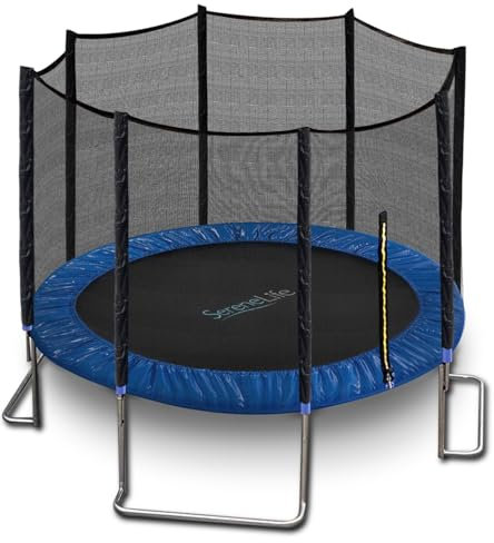 SereneLife 8FT Trampoline Outdoor – Heavy-Duty Backyard Trampoline for Kids and Adults with Wide Jumping Surface, Stable L-Shaped Legs, Safety Net, ASTM Approved, Supports 264 lbs., 96 x 94 IN