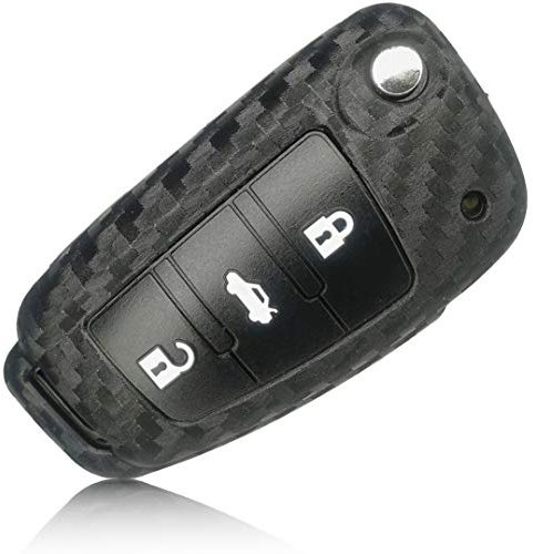 FOAMO Autoschlüssel Hülle kompatibel mit Audi 3-Tasten Klappschlüssel - Silikon Schutzhülle Cover Schlüssel-Hülle in Carbon Schwarz