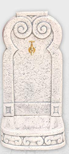 Fontaine murale modèle Primavera 38 x 32 x 76 cm. Béton pierre avec robinet. Fontaine décorative pour extérieur. Poids : 37 kg. Couleur : gris