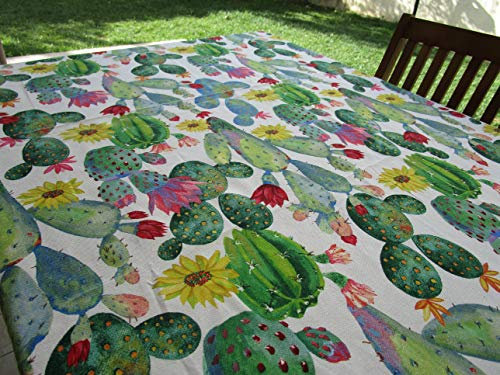 PAGO POCO Quadratische Tischdecke mit Kaktus-Motiv, 100 % Baumwolle, Größe: 180 x 180 cm, hergestellt in Italien.