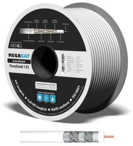 Megasat Koaxialkabel Sat Kabel 135 Fiveshild 5 Fach abgeschirmt 7mm UHD tauglich Vollkupfer 98 Meter