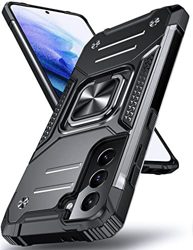 DASFOND Armor Hülle für Samsung Galaxy S21 5G Case Militär Stoßfest Handyhülle [Upgrade 2.0] 360 Grad Metal Ring Halter Ständer Schutzhülle [für Handyhalterung Auto Magnet], 6,2 Zoll, Schwarz