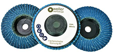WELLERWERKZEUGE | 3er Set Fächerscheibe passend für Bosch GWS 10,8V 12V 76x10mm Körnung:60/80/120 Zubehör für mini Akku Winkelschleifer Stahl Edelstahl Holz