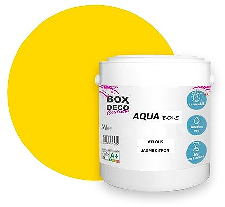 BOX DECO COULEURS Peinture meuble bois acrylique aspect velours-satin Aqua Bois - 2,5L, Jaune Citron