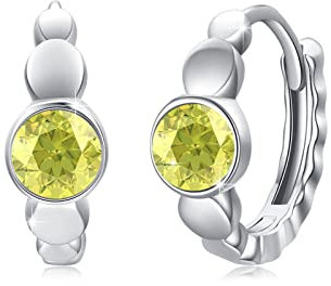 Geburtsstein Ohrringe November 925 Sterling Silber Klein Geburtsstein Creolen Citrin Ohrring Zirkonia birthstone Hinged Klapp Creolen für Damen Kinder 10 mm
