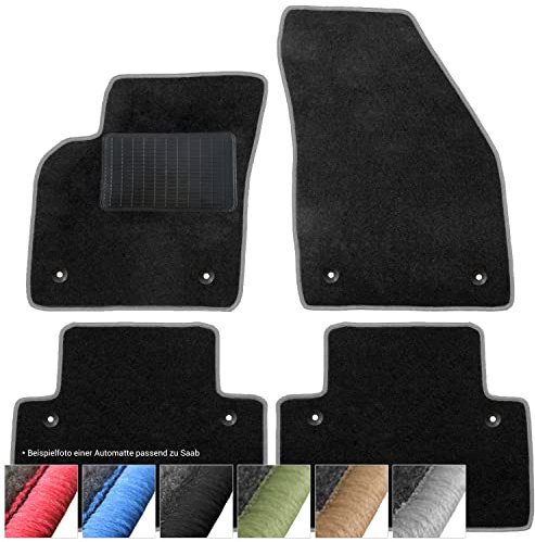 moto-MOLTICO Fußmatten Auto - Velours Autoteppiche passend für Saab 93 Cabrio (1998-2002) - 4-teiliges Set - Schwarze Automatten mit Grauen Ziernähten