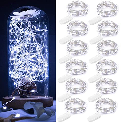 Guezuvoru Batteriebetriebene Lichterketten, 12 Stück 2m 20 LED wasserdichte Lichterketten, Sternenlichterketten für Schlafzimmer, Hochzeitsfeier, Weihnachtsdekoration – kaltweiß