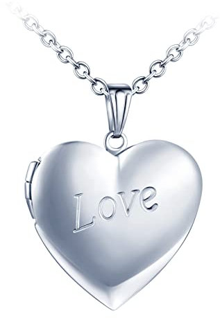 Yumilok Collier Photo Personnalisé, Collier Pendentif cœur Médaillon en Acier Inoxydable, Pendentif ouvrable Photo Locket, Collier gravé LOVE, avec chaîne 50cm, Collier commémoratif