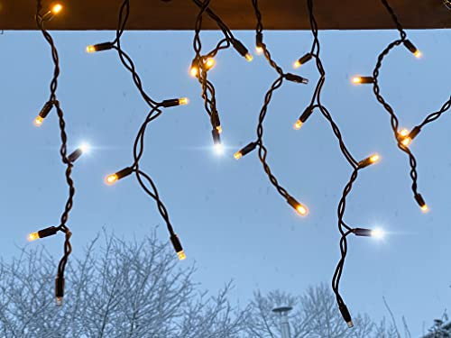 LEDZEIT- Profi Serie - LED Eisregen Lichterkette Außen, Lichtervorhang, Eiszapfen, 3m x 0.5m, 2 Segmente, Warmweiß, 10 Blinkend LED, Wasserdicht IP67, mit Netzkabel, Erweiterbar, für Dekoration
