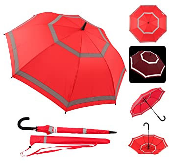 Quick Safety® Stockschirm Automatik-Regenschirm für Damen und Herren Sturmfest-360°Doppelt Reflektierend 105cm Ø Unisex-Design. Parisian red