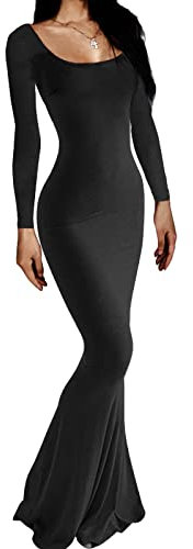 AnotherChill Women's Casual Lounge Slip Long Dress Sexy Long Sleeve Backless Bodycon Maxi Dresses 2023 Summer Slim Elegant, Long-Sleeve-Black, M