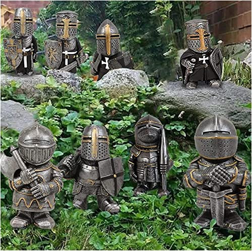 Tempelritter Gartenzwerge,2022 Gothic Ritter Wächter Zwerg, Mittelalter Kreuzritter Miniatur Europäische Ritter Gartenstatue Skulptur Outdoor Hof Rasen Dekor Machen Sie Ihren Garten schöner (8 Stück)