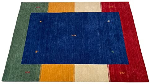 Blau Gabbeh 100% Wolle Orientteppich 170x240 cm Handgewebt Loom Teppich