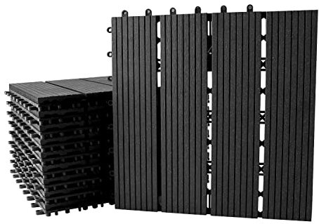 Gimisgu WPC Fliesen 30x30cm, WPC Terrassenfliesen Bodenbelag Klickfliesen Fliese, Wetterfest mit Drainagefunktion, Terrassendielen für Balkon Terrasse 33 Stück/3m², Anthrazit