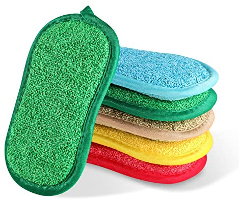 6 Pcs Eponge Reutilisable Lavable, Éponges Double Faces Réutilisable Éponges Vaisselle Lavable Anti Rayure et Multi Surfaces-15cm x 9cm-Nettoyage Plaques Poêles(Multicolore)