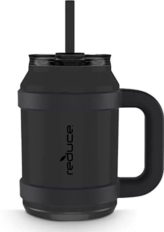 REDUCE Reusable 32 oz Cold1 Water Tumbler – Ergonomic Handle – Double-Wall Insulation – Sturdy Desktop/Tabletop Mug with Lid and Straw – BPA-Free – Stainless Steel for Gym, Home, or Office– Phantom