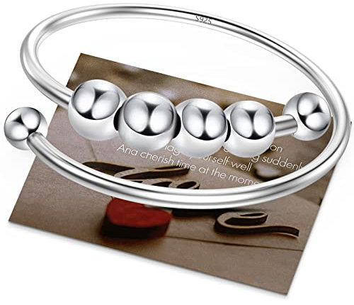 Ahokei Anxiety Ring Silber 925 Stress Ring 50-60MM Fidget Damen Damen Gold,Stressring Silber Ringe 925 Frauen Angstring Spinner Anxiety Ringe Gold Verstellbar Geschenk Für Frauen