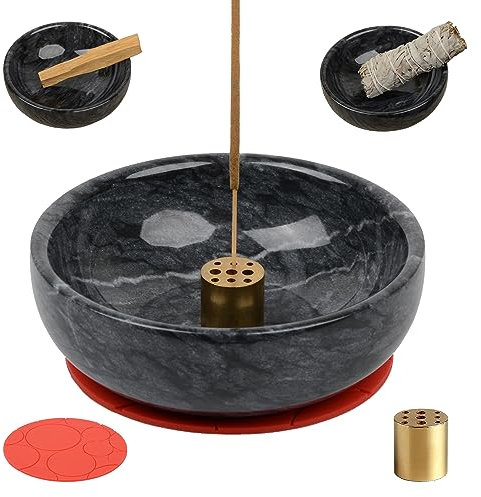 SIPARUI Bruciatore di incenso in marmo con 9 fori, fatto a mano, ideale per meditazione, sbavature, decorazione, facile da afferrare (nero)