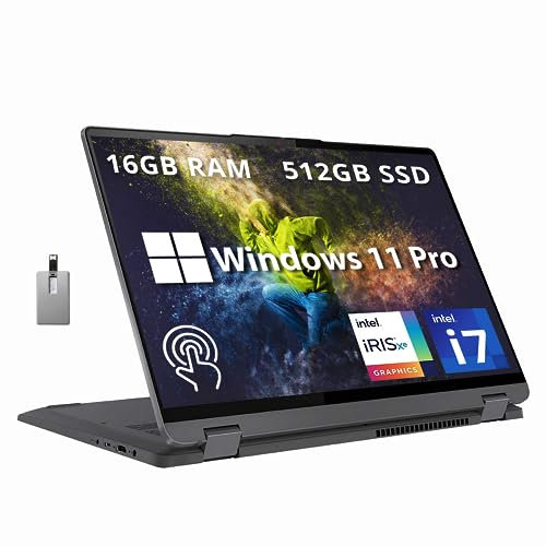Lenovo IdeaPad Flex 5 16 2-in-1 2.5K IPS Touchscreen Laptop, Intel Core i7-1255U, 16GB RAM, 512GB SSD, Backlit Keyboard, Fingerprint Reader, Win 11 Pro, Storm Grey, 32GB Hotface USB Card, Gray