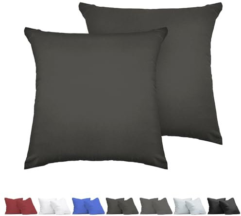 aboveBED Kissenbezug 50 x 50 (2er-Set), Anthrazit, Kopfkissenbezug 50x50 cm aus 100% Mikrofaser, Kissenbezug mit Reißverschluss, Weich und Atmungsaktiv, Waschbare