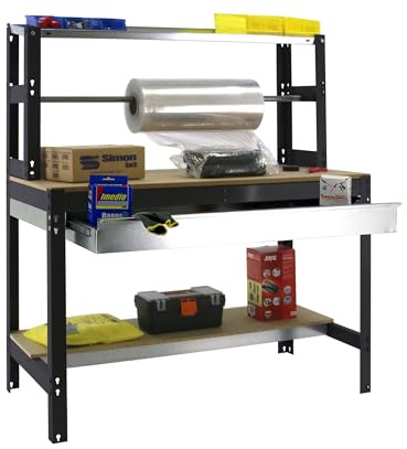 SimonRack BT4 Werkbank für Werkstatt, Gewicht 600 kg, 1445 x 1210 x 760 mm, Arbeitstisch, 1 Schublade, Anthrazit/Madeira