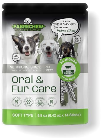 Fabrechew Cricket Protein Dog Treats – Hypoallergenic High-Protein Soft Dental Chews for Sensitive Dogs (14 Pcs) (Oral & Fur Care)