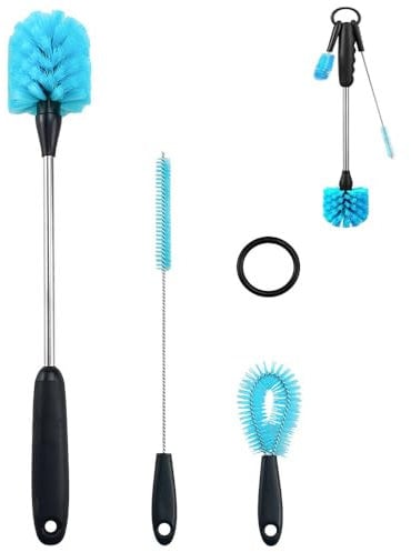 Bottle Cleaning Brush Set, ADERTOS 3-in-1 Stainless Steel Long Handle Water Bottle Brush Flask Bottle Brushes with Straw Brush and Kettle Lid Cleaner Brushes for Cleaning Sports Bottles Food Jars