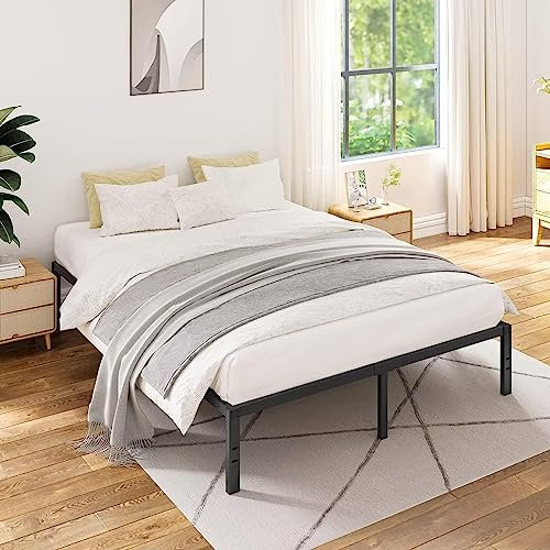 TATAGO Bettrahmen Bettgestell 140x195 Metallrahmenbett - Höche 41 cm -Stahl Lamellenstütze- Großer Stauraum, Leicht zu Montieren und Stabil - Schwarz