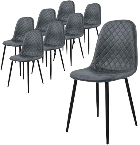 ML-Design Esszimmerstühle 8er Set, Anthrazit, Küchenstuhl aus Kunstleder, Wohnzimmerstuhl mit Rückenlehne, Polsterstuhl mit Metallbeinen, Ergonomischer Stuhl für Esstisch, Esszimmerstuhl Scandinavian