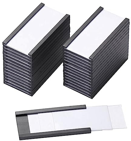Plawee 100 PièCes Porte-éTiquettes MagnéTiques avec Porte-Cartes de DonnéEs MagnéTiques avec Protecteurs en Plastique Transparent pour éTagèRe en MéTal (1 X 2 Pouces)