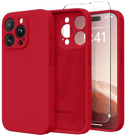 SuydanBox Magnetic for iPhone 13 Pro Max Case, Compatible with MagSafe, [Full Camera Protection][Screen Protector] Silicone Shockproof Protective Phone Case for iPhone 13 Pro Max 6.7, Deep Red