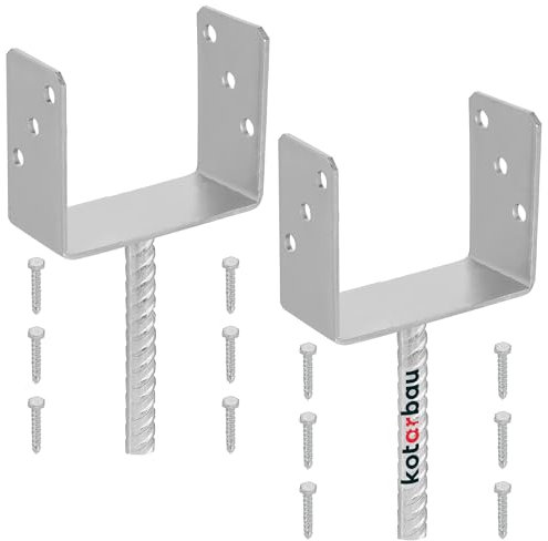KOTARBAU® 2er Set Pfostenträger zum einbetonieren U 141 mm Feuerverzinkt Stahl Betonanker für Holzpfosten Riffelstahl Pfostenanker Bodenhülse Pfostenschuh Zaunpfosten Holz