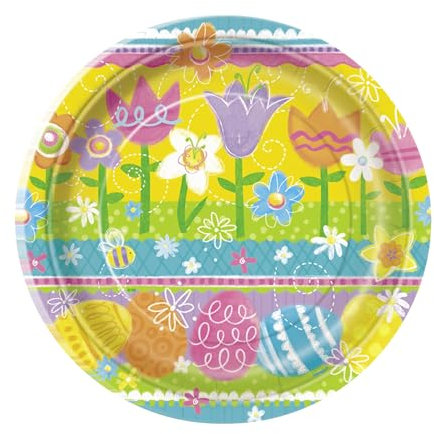 WedDecor 8pcs Easter Party Paper Plates, 9 (23cm) Happy Easter Spring Holiday Tableware Decor Egg Pattern Round Disposable Dessert Plate Table Decorations Themed Party Supplies for Kids & Adults