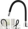 RRMMAN Grifo mezclador flexible para fregadero, caño largo, color negro, flexible, giratorio 360°, acero inoxidable, grifo de cocina – una sola palanca, agua fría y caliente