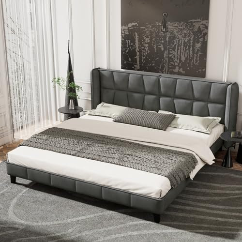 Grau Polsterbett 160X200 Mit Lattenrost Und Kopfteil, Jugendbett, Für Erwachsene & Jugendliche, Holzlattenunterstützung, Einfache Montage, Samt